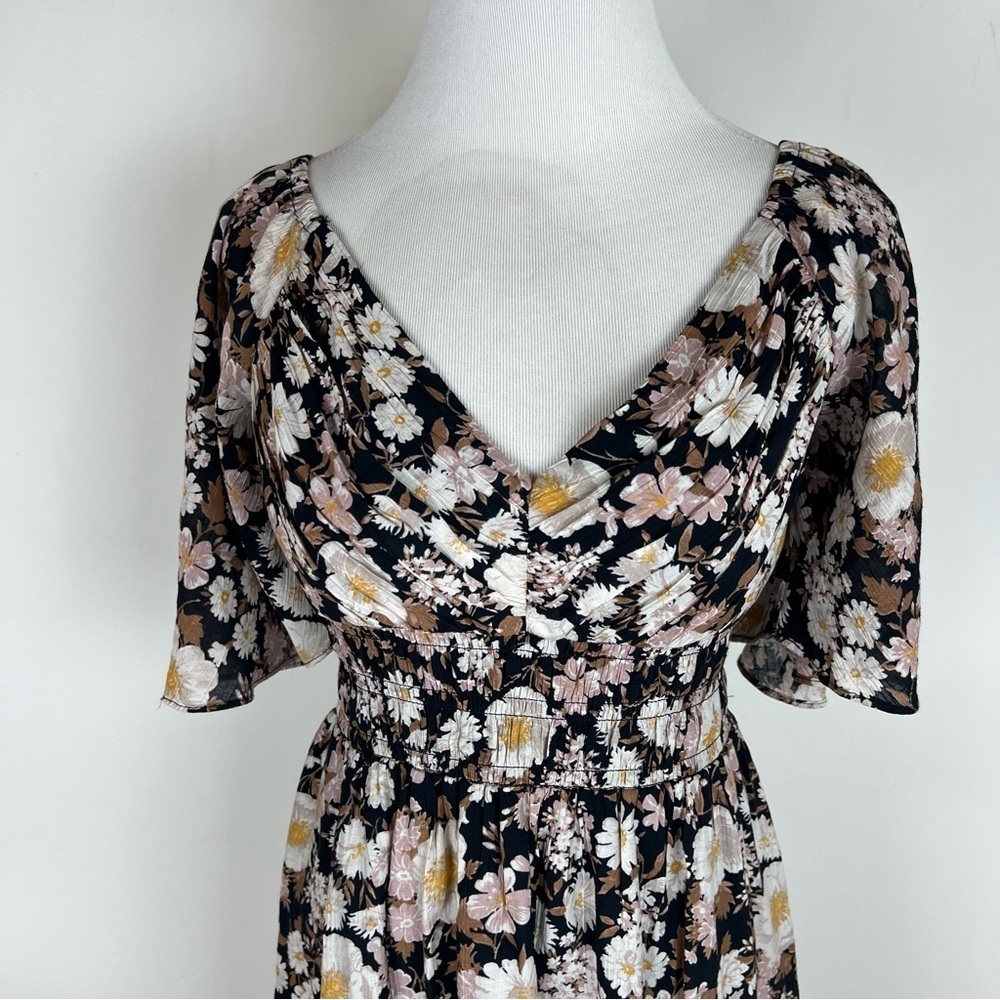 ABERCROMBIE & Fitch Angel Sleeve Smocked Waist Mini Dress Floral Size S Tall - Picture 6 of 8